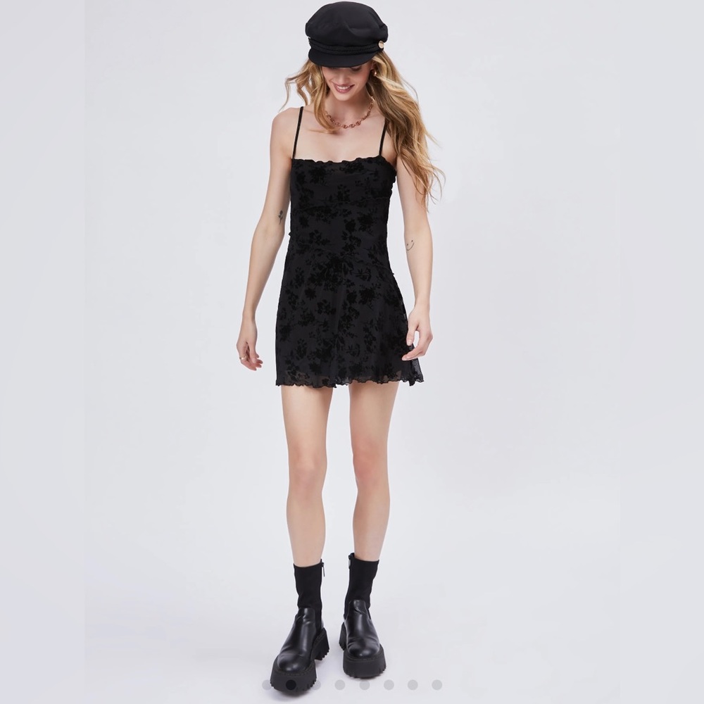 Black burnout velvet floral mini dress
